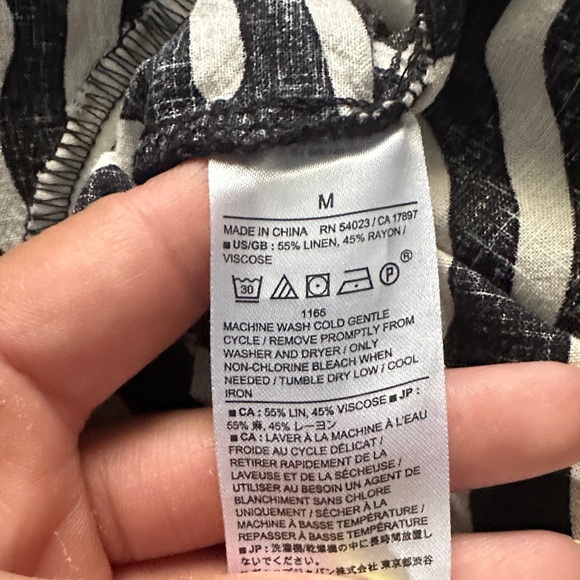 Banana Republic Drapey Linen-Blend Mini Dress Swirl Abstract Black Beige M - Picture 8 of 8